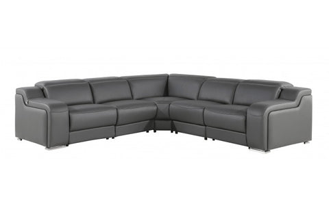 1116 DivanItalia Dark Grey Top-Grain Italian Leather 5-Piece Sectional with 3 Power Reclining Seats & Power HeadrestModel:  1116-DK_GRAY-3PWR-5PC