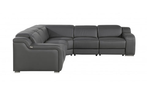 1116 DivanItalia Dark Grey Top-Grain Italian Leather 5-Piece Sectional with 3 Power Reclining Seats & Power HeadrestModel:  1116-DK_GRAY-3PWR-5PC