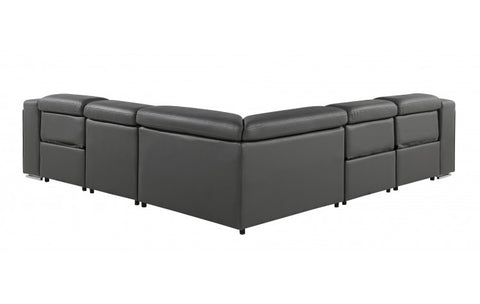 1116 DivanItalia Dark Grey Top-Grain Italian Leather 5-Piece Sectional with 3 Power Reclining Seats & Power HeadrestModel:  1116-DK_GRAY-3PWR-5PC
