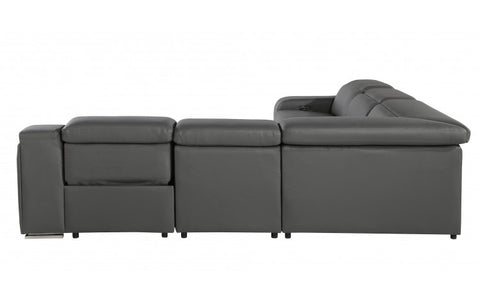 1116 DivanItalia Dark Grey Top-Grain Italian Leather 5-Piece Sectional with 3 Power Reclining Seats & Power HeadrestModel:  1116-DK_GRAY-3PWR-5PC