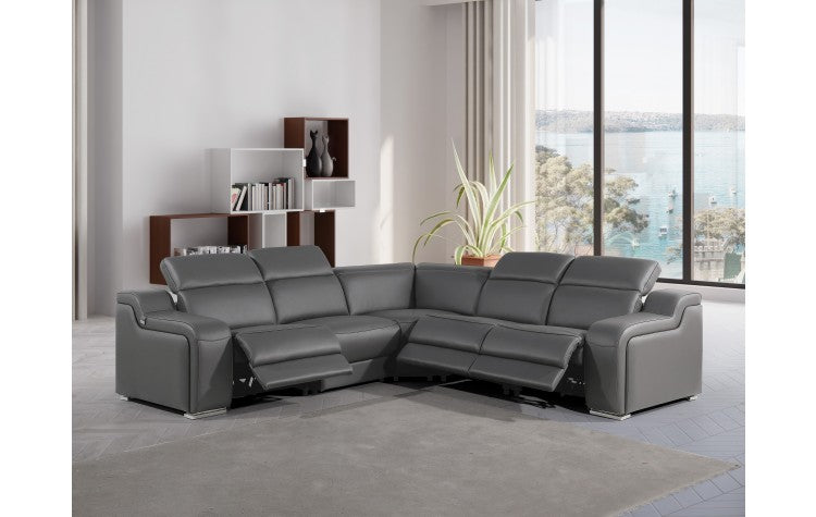 1116 DivanItalia Dark Grey Top-Grain Italian Leather 5-Piece Sectional with 3 Power Reclining Seats & Power HeadrestModel:  1116-DK_GRAY-3PWR-5PC