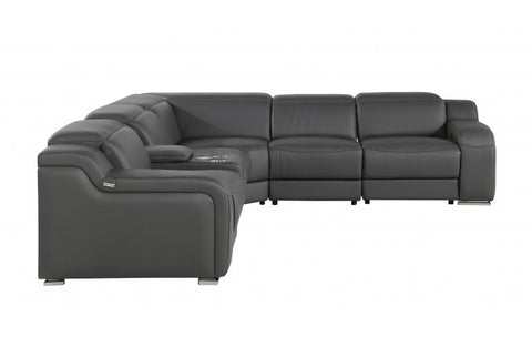 1116 DivanItalia Dark Grey Top-Grain Italian Leather 6-Piece Sectional with 3 Power Reclining Seats & Power HeadrestModel:  1116-DK_GRAY-3PWR-6PC