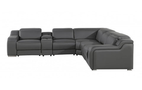 1116 DivanItalia Dark Grey Top-Grain Italian Leather 6-Piece Sectional with 3 Power Reclining Seats & Power HeadrestModel:  1116-DK_GRAY-3PWR-6PC