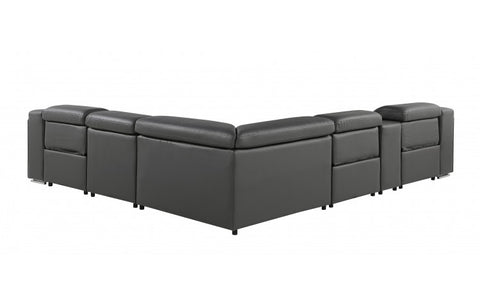 1116 DivanItalia Dark Grey Top-Grain Italian Leather 6-Piece Sectional with 3 Power Reclining Seats & Power HeadrestModel:  1116-DK_GRAY-3PWR-6PC