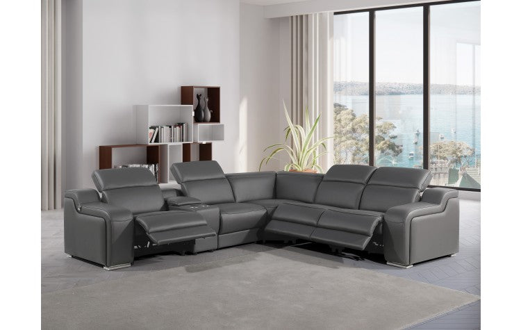 1116 DivanItalia Dark Grey Top-Grain Italian Leather 6-Piece Sectional with 3 Power Reclining Seats & Power HeadrestModel:  1116-DK_GRAY-3PWR-6PC