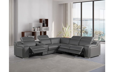 1116 DivanItalia Dark Grey Top-Grain Italian Leather 6-Piece Sectional with 3 Power Reclining Seats & Power HeadrestModel:  1116-DK_GRAY-3PWR-6PC