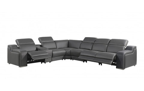 1116 DivanItalia Dark Grey Top-Grain Italian Leather 7-Piece Sectional with 3 Power Reclining Seats & Power HeadrestModel:  1116-DK_GRAY-3PWR-7PC