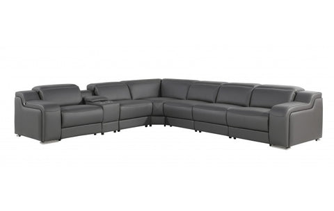 1116 DivanItalia Dark Grey Top-Grain Italian Leather 7-Piece Sectional with 3 Power Reclining Seats & Power HeadrestModel:  1116-DK_GRAY-3PWR-7PC