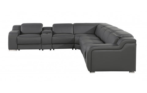 1116 DivanItalia Dark Grey Top-Grain Italian Leather 7-Piece Sectional with 3 Power Reclining Seats & Power HeadrestModel:  1116-DK_GRAY-3PWR-7PC