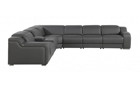 1116 DivanItalia Dark Grey Top-Grain Italian Leather 7-Piece Sectional with 3 Power Reclining Seats & Power HeadrestModel:  1116-DK_GRAY-3PWR-7PC