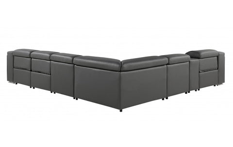 1116 DivanItalia Dark Grey Top-Grain Italian Leather 7-Piece Sectional with 3 Power Reclining Seats & Power HeadrestModel:  1116-DK_GRAY-3PWR-7PC