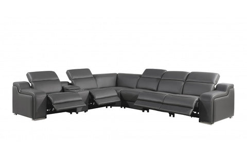 1116 DivanItalia Dark Grey Top-Grain Italian Leather 7-Piece Sectional with 4 Power Reclining Seats & Power HeadrestModel:  1116-DK_GRAY-4PWR-7PC