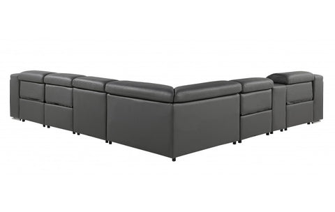 1116 DivanItalia Dark Grey Top-Grain Italian Leather 7-Piece Sectional with 4 Power Reclining Seats & Power HeadrestModel:  1116-DK_GRAY-4PWR-7PC