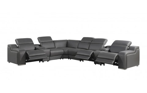 1116 DivanItalia Dark Grey Top-Grain Italian Leather 8-Piece Sectional with 3 Power Reclining Seats & Power HeadrestModel:  1116-DK_GRAY-3PWR-8PC