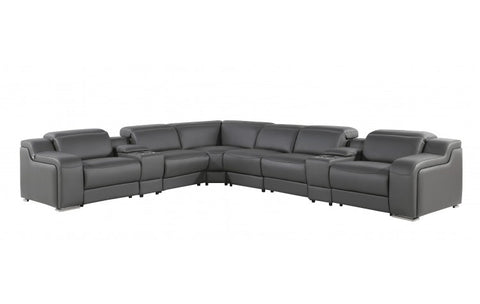 1116 DivanItalia Dark Grey Top-Grain Italian Leather 8-Piece Sectional with 3 Power Reclining Seats & Power HeadrestModel:  1116-DK_GRAY-3PWR-8PC
