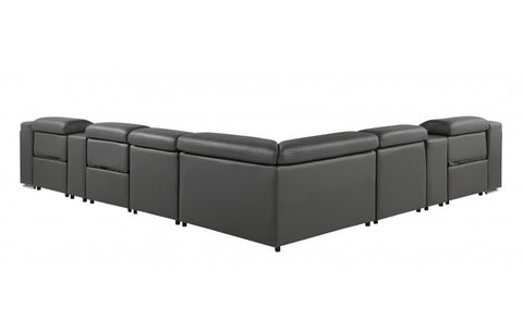 1116 DivanItalia Dark Grey Top-Grain Italian Leather 8-Piece Sectional with 3 Power Reclining Seats & Power HeadrestModel:  1116-DK_GRAY-3PWR-8PC
