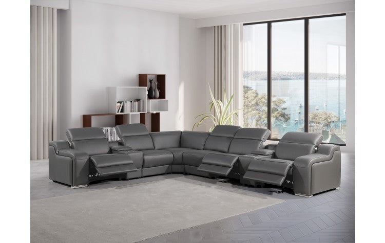 1116 DivanItalia Dark Grey Top-Grain Italian Leather 8-Piece Sectional with 3 Power Reclining Seats & Power HeadrestModel:  1116-DK_GRAY-3PWR-8PC