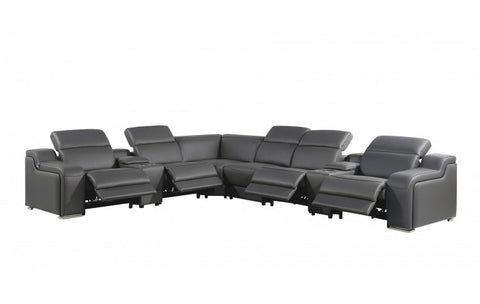 1116 DivanItalia Dark Grey Top-Grain Italian Leather 8-Piece Sectional with 4 Power Reclining Seats & Power HeadrestModel:  1116-DK_GRAY-4PWR-8PC