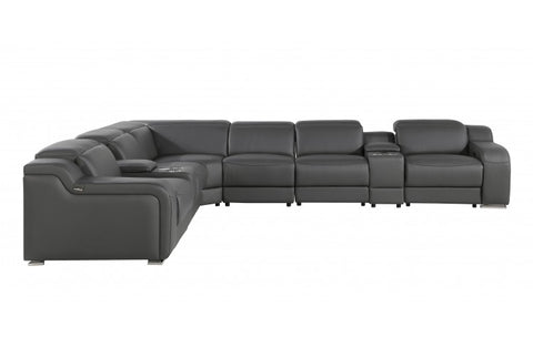 1116 DivanItalia Dark Grey Top-Grain Italian Leather 8-Piece Sectional with 4 Power Reclining Seats & Power HeadrestModel:  1116-DK_GRAY-4PWR-8PC