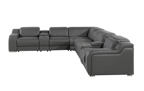 1116 DivanItalia Dark Grey Top-Grain Italian Leather 8-Piece Sectional with 4 Power Reclining Seats & Power HeadrestModel:  1116-DK_GRAY-4PWR-8PC