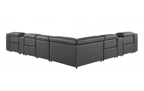 1116 DivanItalia Dark Grey Top-Grain Italian Leather 8-Piece Sectional with 4 Power Reclining Seats & Power HeadrestModel:  1116-DK_GRAY-4PWR-8PC