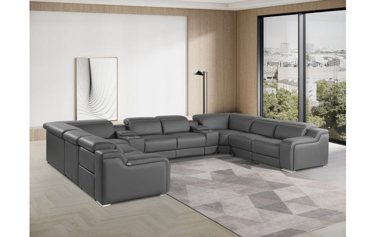 1116 DivanItalia Dark Gray 10-Piece Sectional with 4 Power Recliners and Power HeadrestsModel:  1116-DK_GREY-4PWR-U-10PC
