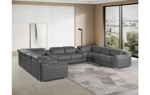 1116 DivanItalia Dark Gray 10-Piece Sectional with 4 Power Recliners and Power HeadrestsModel:  1116-DK_GREY-4PWR-U-10PC