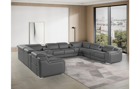 1116 DivanItalia Dark Gray 12-Piece Sectional with 4 Power Recliners and Power HeadrestsModel:  1116-DK_GREY-4PWR-U-12PC