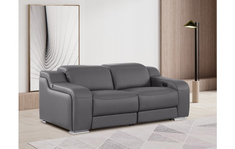 1116 DivanItalia Dark Grey Top Grain Italian Leather Loveseat with Power HeadrestModel:  1116-DK_GREY-2.2-HT