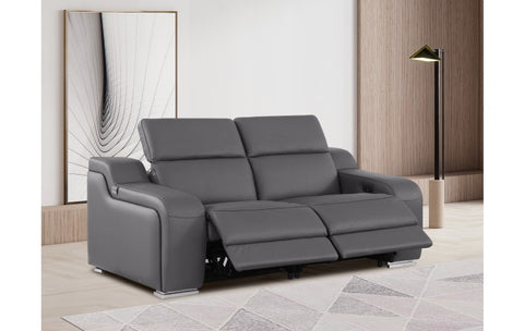 1116 DivanItalia Dark Grey Top Grain Italian Leather Loveseat with Power HeadrestModel:  1116-DK_GREY-2.2-HT