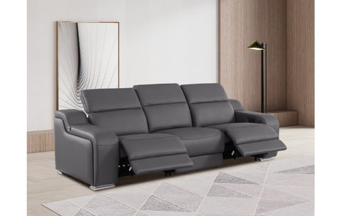 1116 DivanItalia Dark Grey Top Grain Italian Leather Power Reclining Sofa with Dual Recliners and Power HeadrestsModel:  1116-DK_GREY-3.2-S-HT