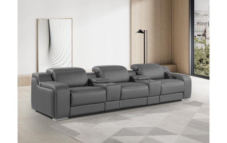 1116 DivanItalia Dark Gray 5-Piece Power Reclining Sofa with Power Headrest in Top Grain Italian LeatherModel:  1116-DK_GREY-5.3-HT