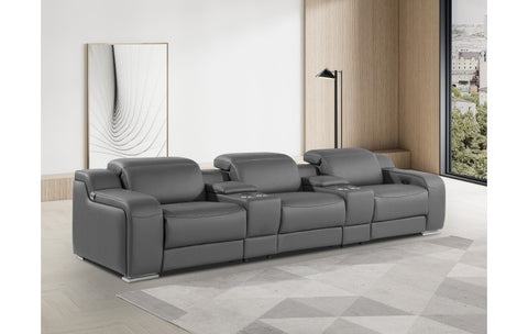 1116 DivanItalia Dark Gray 5-Piece Power Reclining Sofa with Power Headrest in Top Grain Italian LeatherModel:  1116-DK_GREY-5.3-HT