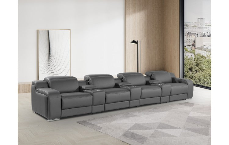 1116 DivanItalia Dark Gray 7-Piece Power Reclining Sofa with Power Headrest in Top Grain Italian LeatherModel:  1116-DK_GREY-S-7.4-HT