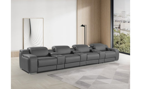 1116 DivanItalia Dark Gray 7-Piece Power Reclining Sofa with Power Headrest in Top Grain Italian LeatherModel:  1116-DK_GREY-S-7.4-HT