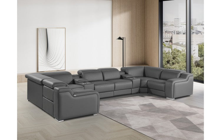 1116 DivanItalia Dark Gray 8-Piece Sectional with 4 Power Recliners and Power HeadrestsModel:  1116-DK_GREY-4PWR-U-C-8PC