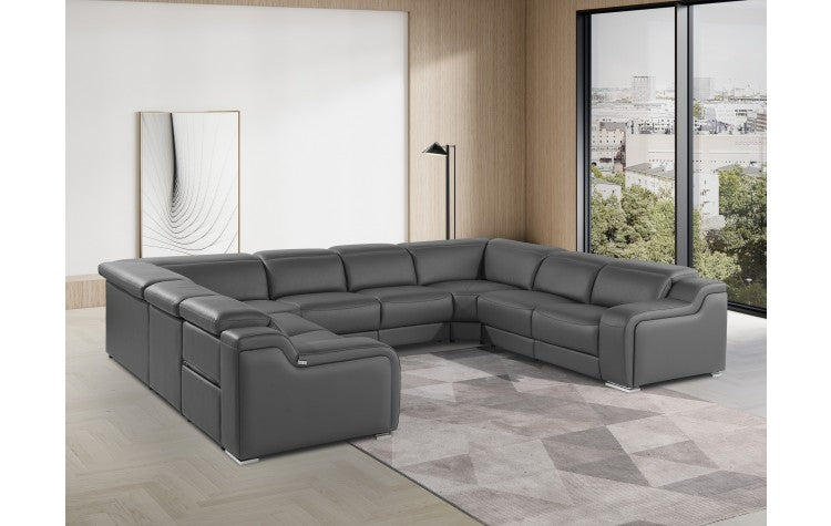 1116 DivanItalia Dark Gray 8-Piece Sectional with 4 Power Recliners and Power Headrests (No Consoles)Model:  1116-DK_GREY-4PWR-U-NC-8PC