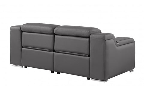 1116 DivanItalia Dark Grey Top Grain Italian Leather Loveseat with Power HeadrestModel:  1116-DK_GREY-2.2-HT