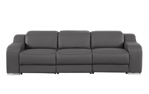 1116 DivanItalia Dark Grey Top Grain Italian Leather Power Reclining Sofa with Dual Recliners and Power HeadrestsModel:  1116-DK_GREY-3.2-S-HT