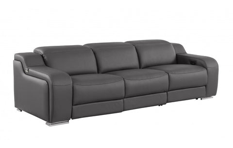 1116 DivanItalia Dark Grey Top Grain Italian Leather Power Reclining Sofa with Dual Recliners and Power HeadrestsModel:  1116-DK_GREY-3.2-S-HT