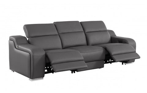 1116 DivanItalia Dark Grey Top Grain Italian Leather Power Reclining Sofa with Dual Recliners and Power HeadrestsModel:  1116-DK_GREY-3.2-S-HT