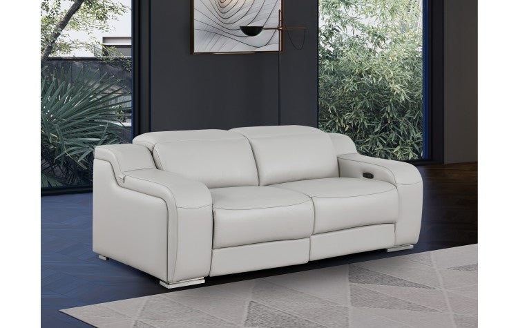 1116 DivanItalia LIght Grey Top Grain Italian Leather Loveseat with Power HeadrestModel:  1116-LT_GREY-2.2-HT