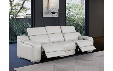 1116 DivanItalia LIght Grey Top Grain Italian Leather Power Reclining Sofa with Dual Recliners and Power HeadrestsModel:  1116-LT_GREY-3.2-S-HT