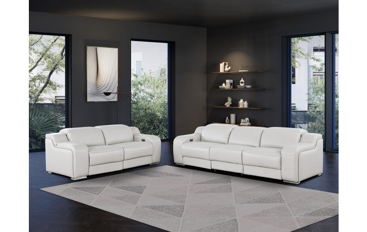 1116 DivanItalia LIght Grey Modular Power Reclining Sofa and Loveseat Set – Top Grain Italian Leather with Power HeadrestsModel:  1116-LT_GREY-5.4-HT-2PC