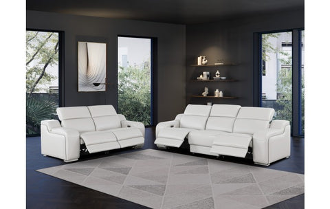1116 DivanItalia LIght Grey Modular Power Reclining Sofa and Loveseat Set – Top Grain Italian Leather with Power HeadrestsModel:  1116-LT_GREY-5.4-HT-2PC