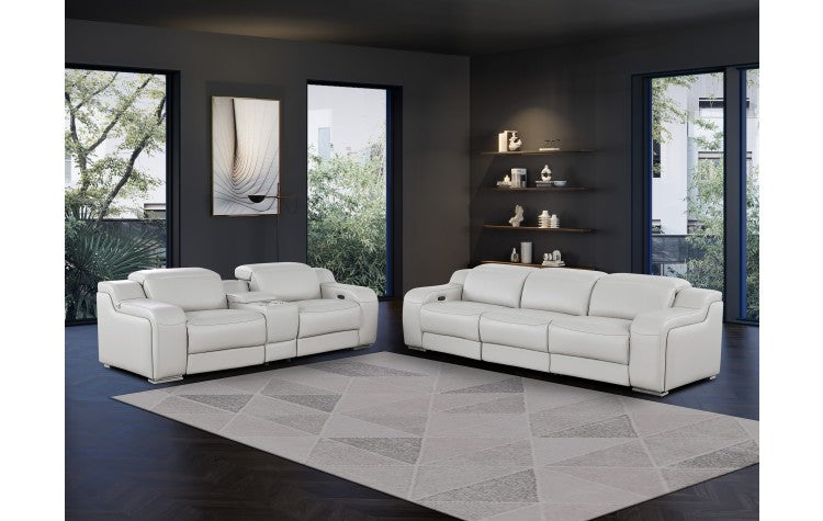 1116 DivanItalia Light Gray 6-Piece Modular Power Reclining Sofa and Loveseat Set with Power Headrests - Top Grain Italian LeatherModel:  1116-LT_GREY-6.5-HT
