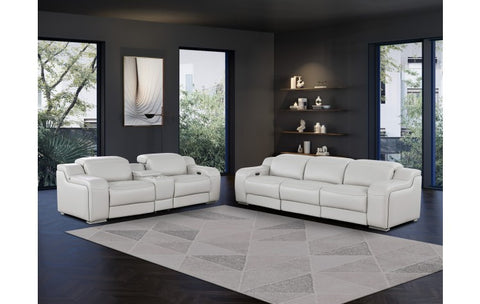 1116 DivanItalia Light Gray 6-Piece Modular Power Reclining Sofa and Loveseat Set with Power Headrests - Top Grain Italian LeatherModel:  1116-LT_GREY-6.5-HT