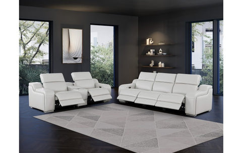 1116 DivanItalia Light Gray 6-Piece Modular Power Reclining Sofa and Loveseat Set with Power Headrests - Top Grain Italian LeatherModel:  1116-LT_GREY-6.5-HT