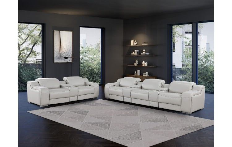 1116 DivanItalia Light Gray 8-Piece Modular Power Reclining Sofa Set with Power Headrests – Top Grain Italian LeatherModel:  1116-LT_GREY-8.5-HT