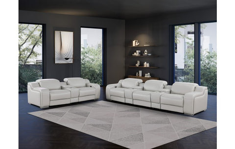 1116 DivanItalia Light Gray 8-Piece Modular Power Reclining Sofa Set with Power Headrests – Top Grain Italian LeatherModel:  1116-LT_GREY-8.5-HT